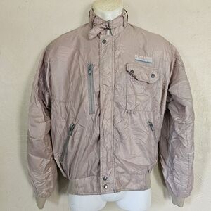 Vintage Gray Taupe Nylon Racing Jacket Size Mens Medium
